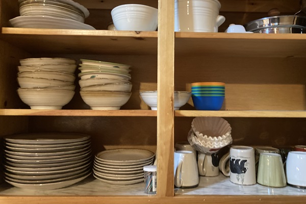 Plenty of dishes for your group meals, and plastic bowls for the little ones.