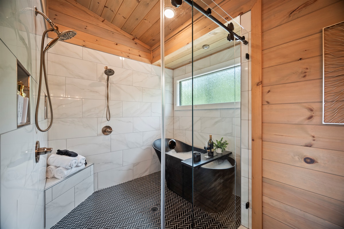A sanctuary within the lodge. Light a candle, run the water, and relax into stillness.
