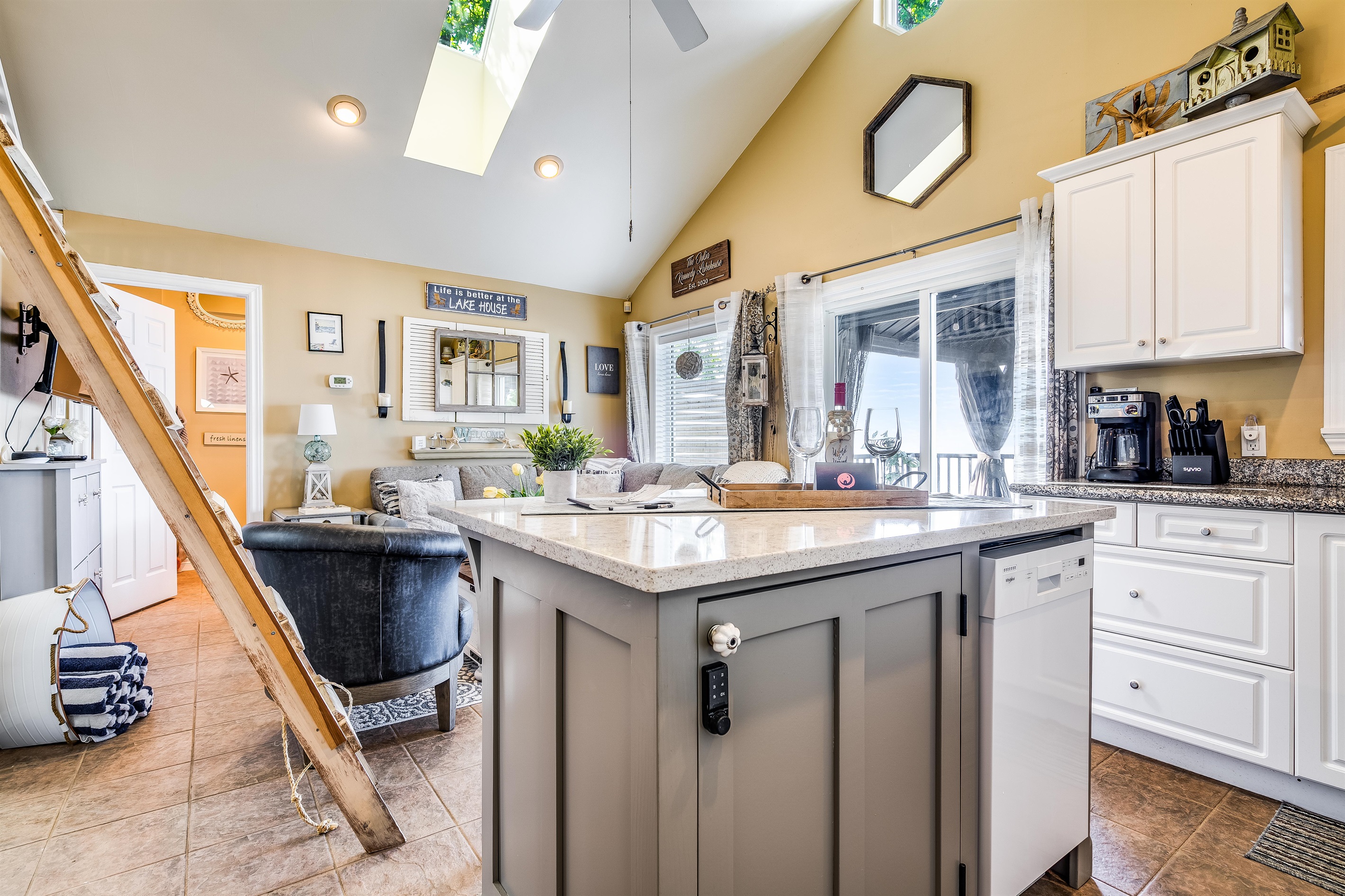 Kitchen island with white counter top