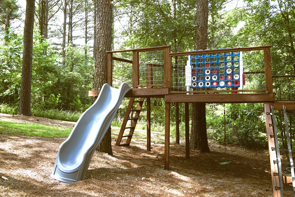 Kids love the Outdoor Oasis with the Freedom Fortress where there is climbing, swinging, sliding, hanging out in the net and of course the Zip Line!