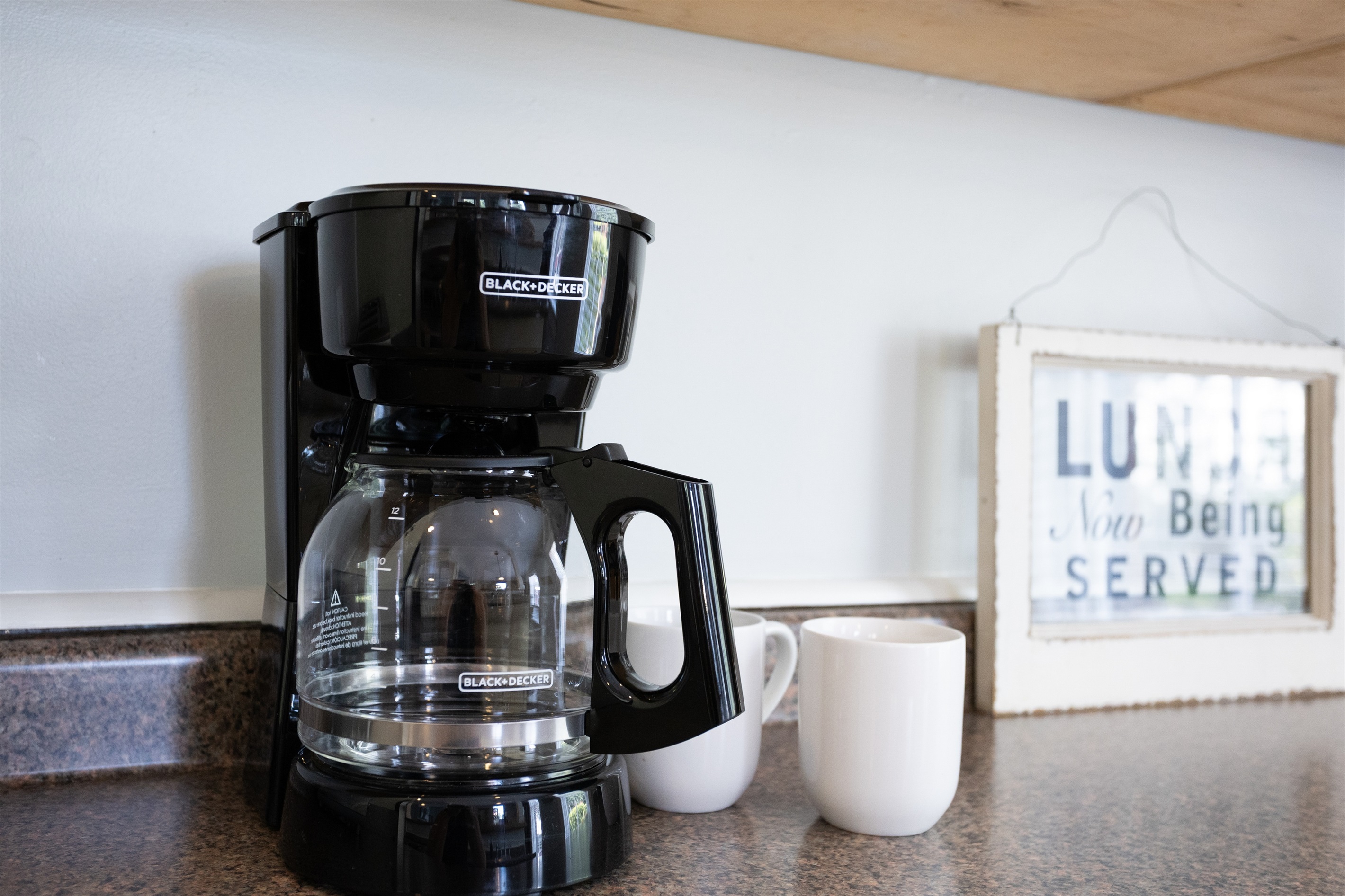 Start your day with fresh coffee brewed from the convenient drip coffee maker.