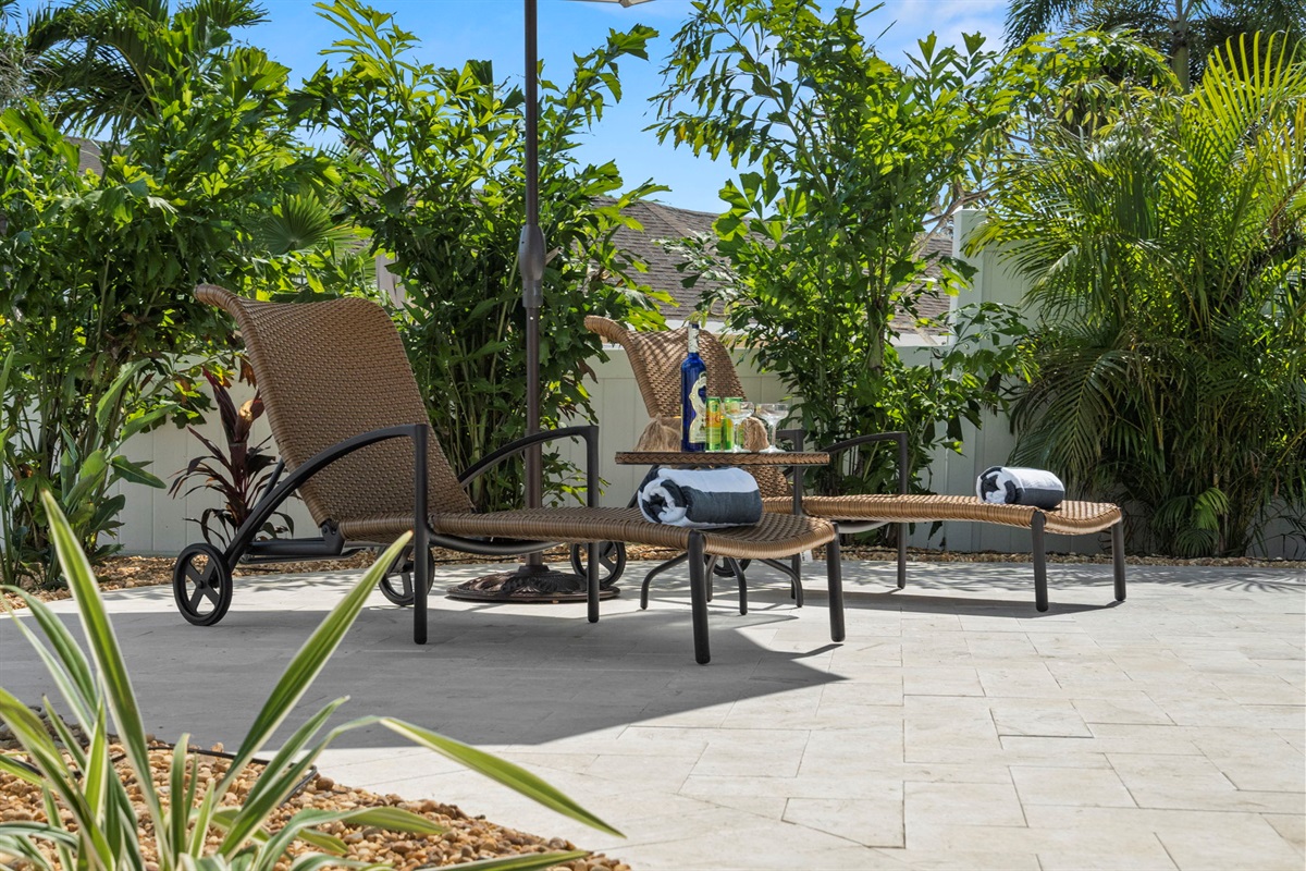 relaxing poolside loungers