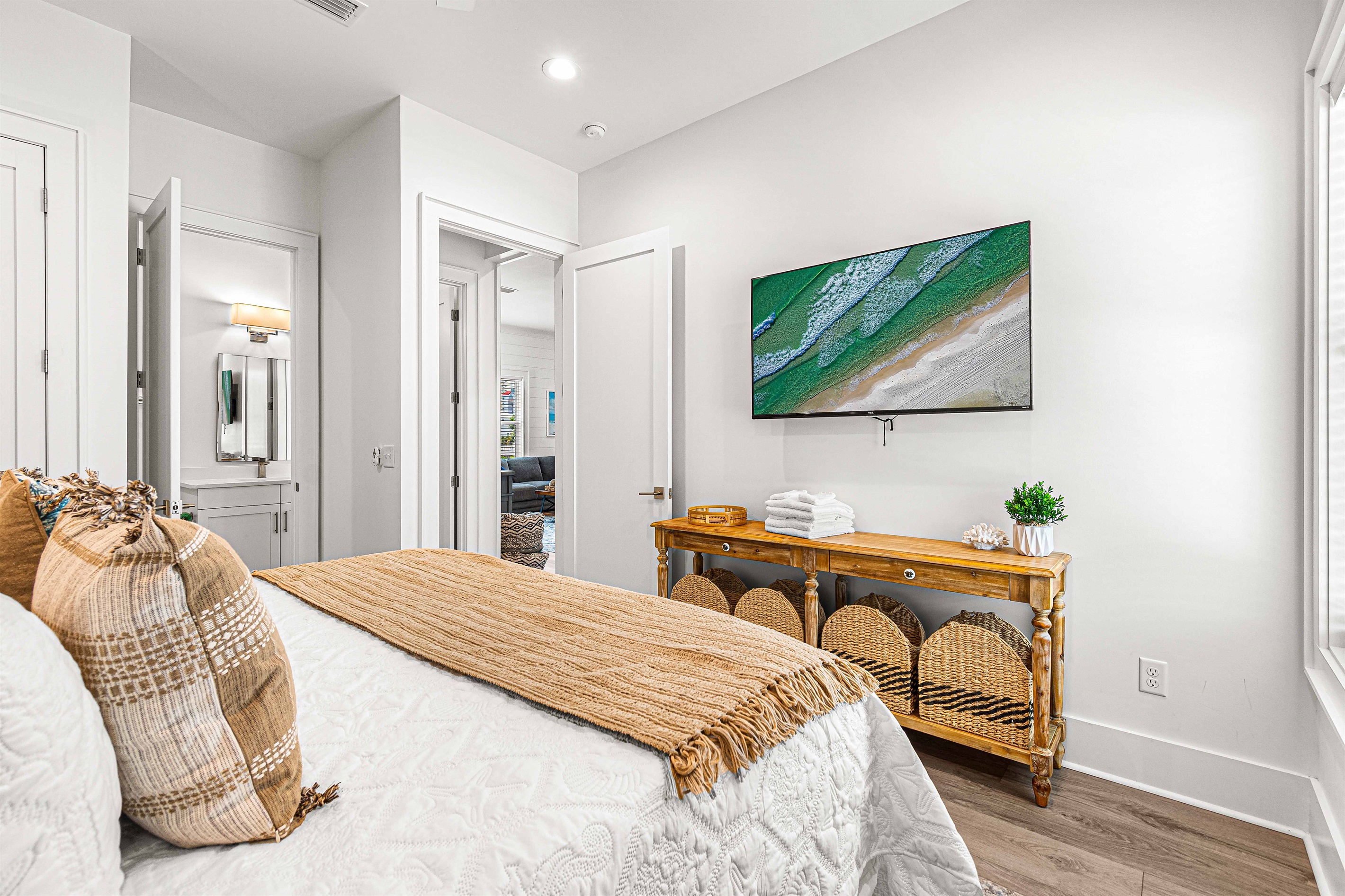 Spacious King bedroom on the main level with smart TV.