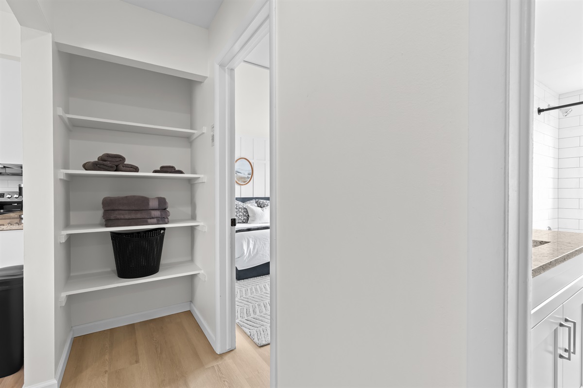 Extra shelving and storage space to keep your belongings neatly tucked away during your stay.