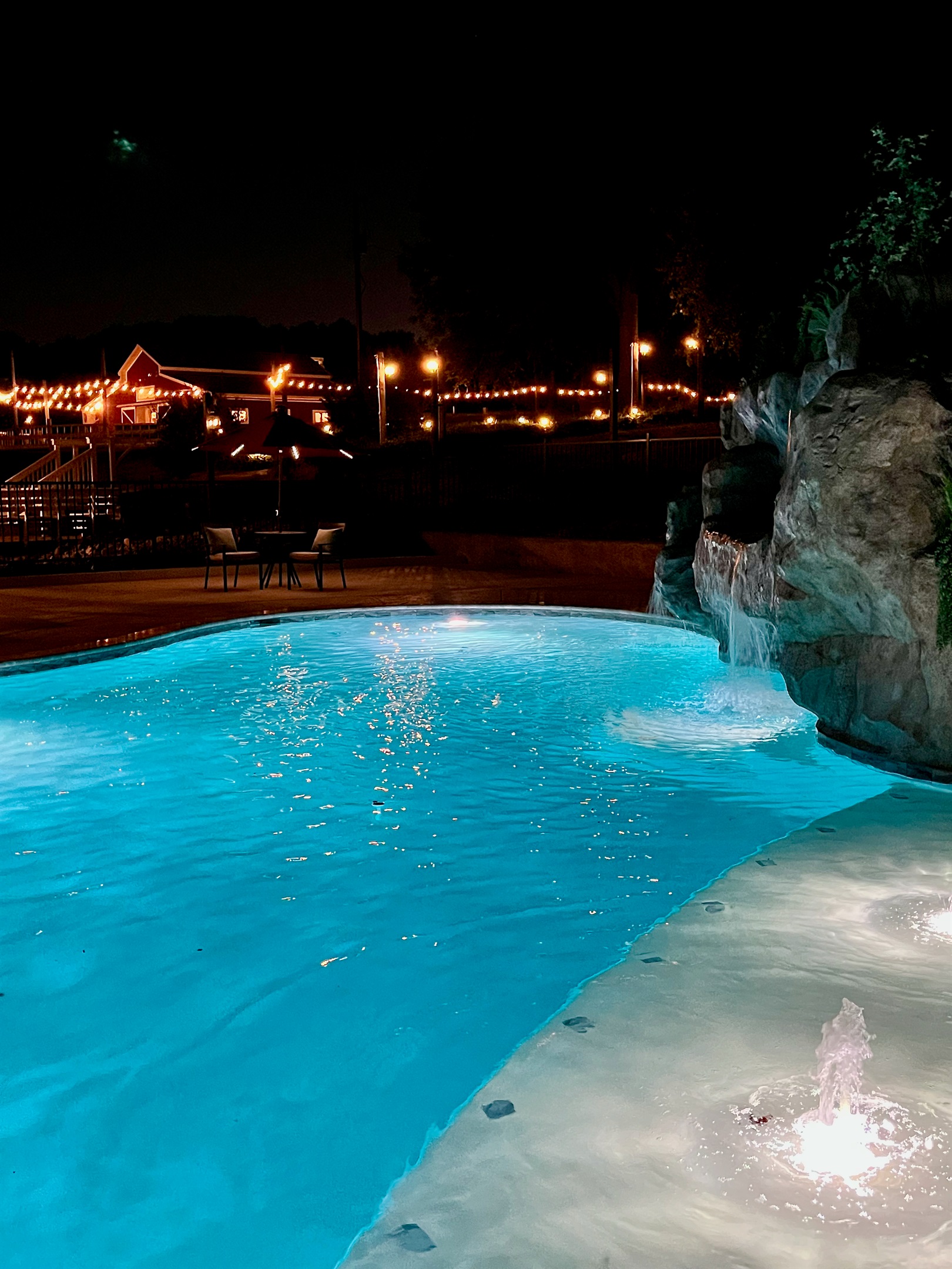 Waterfalls at night, charming lighting for relaxation