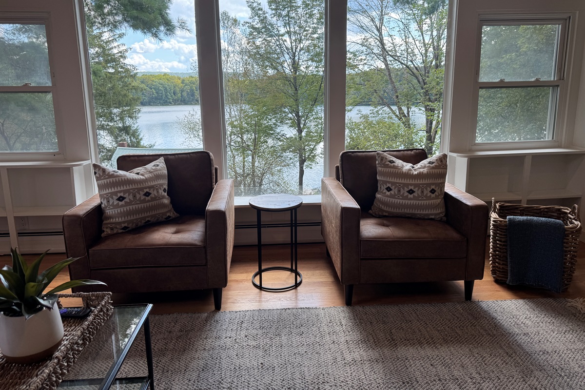 Beautiful living room with lake views