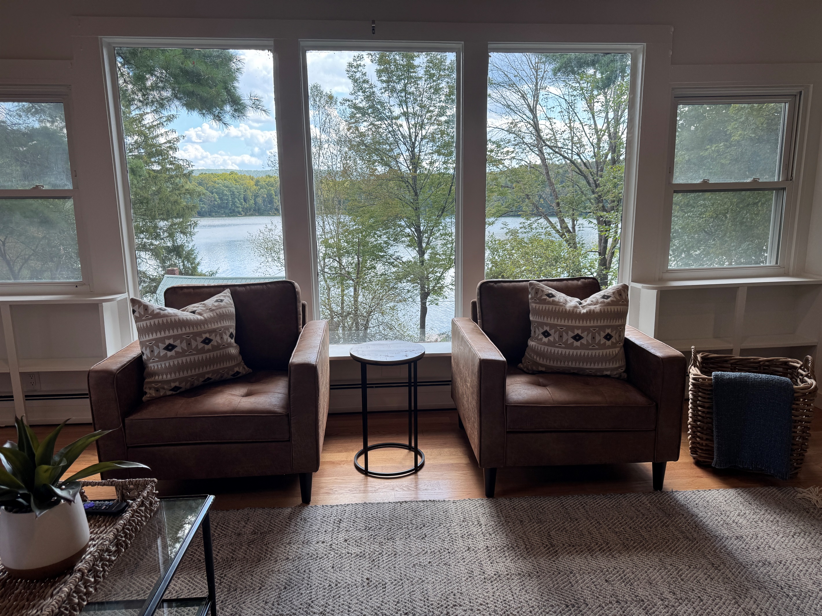 Beautiful living room with lake views