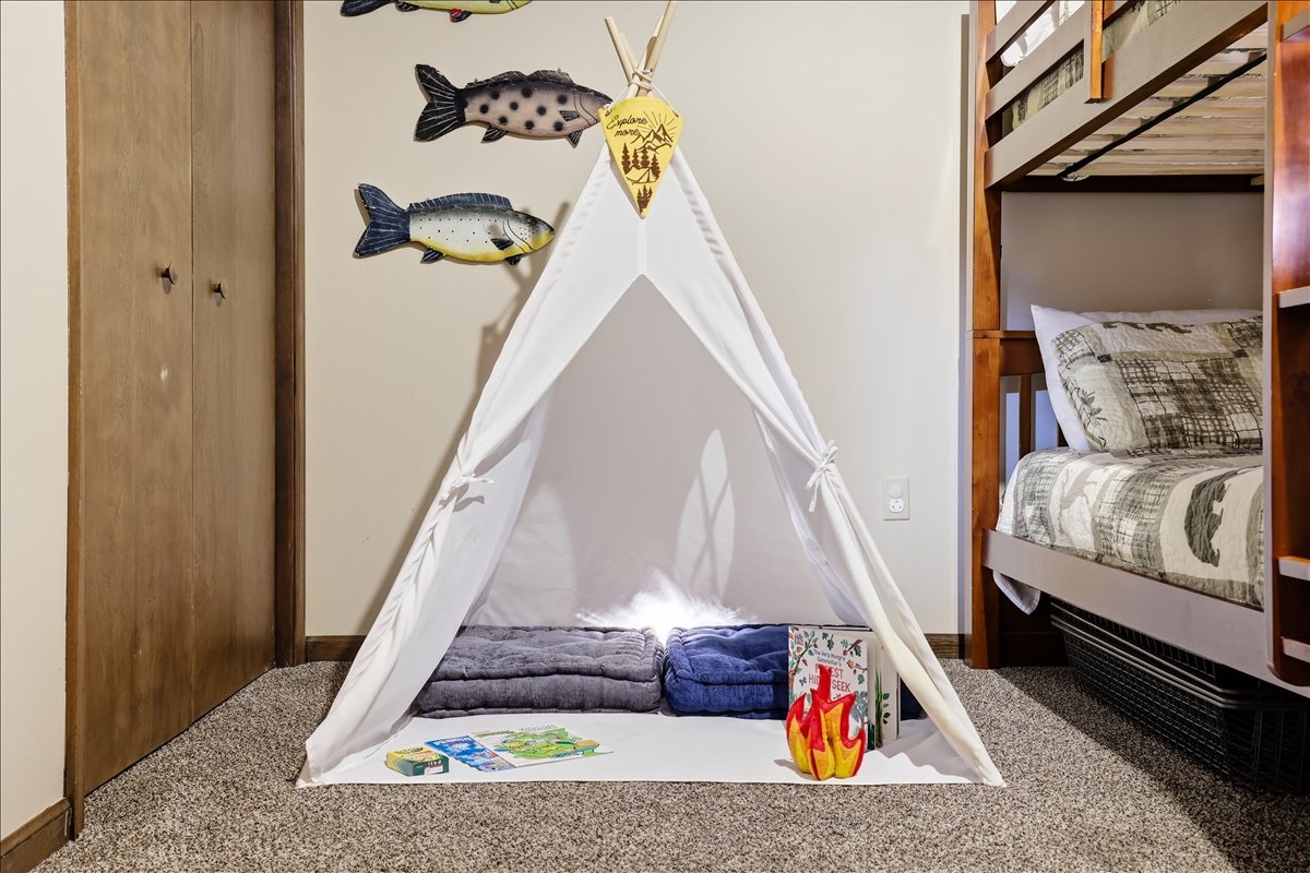 The in-room teepee reading nook makes bedtime feel like an adventure!