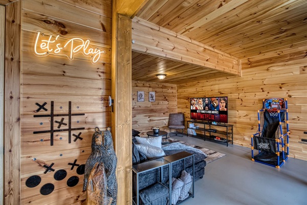 Basement game room includes ping pong, darts, foosball; wall games like connect four, ring toss, and tic tac toe; and plenty of board games, puzzles and more!