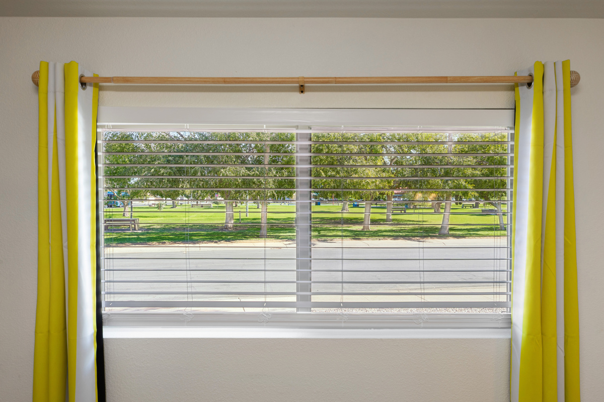 Sunny view of Hollis Park from the kids' surf shack room.