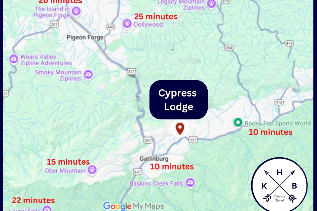 Cypress Lodge in Gatlinburg driving times.