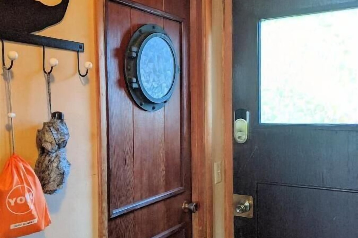 door to deck and bathroom
