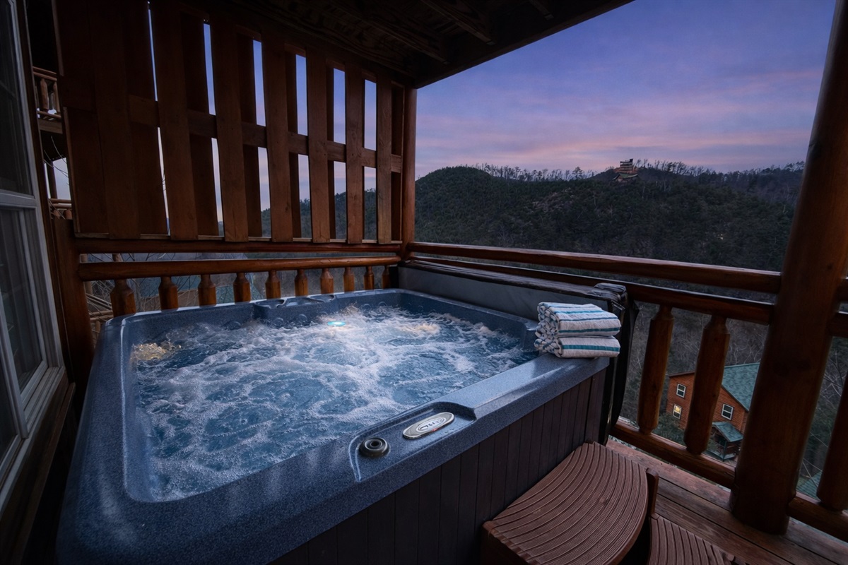 Unwind in the privacy of our hot tub while soaking in the stunning mountain views.