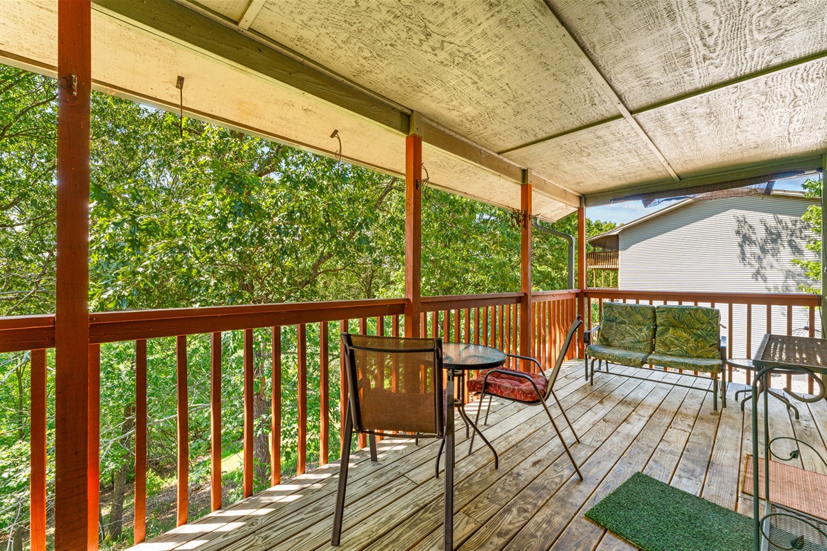 There's plenty of room on the covered deck to sit outside even on warmer afternoons.