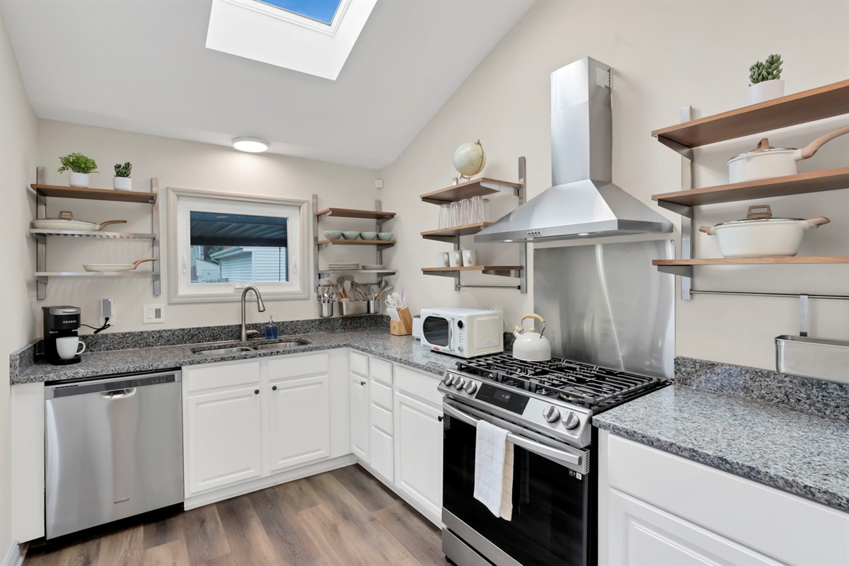 An airy kitchen with great lighting!