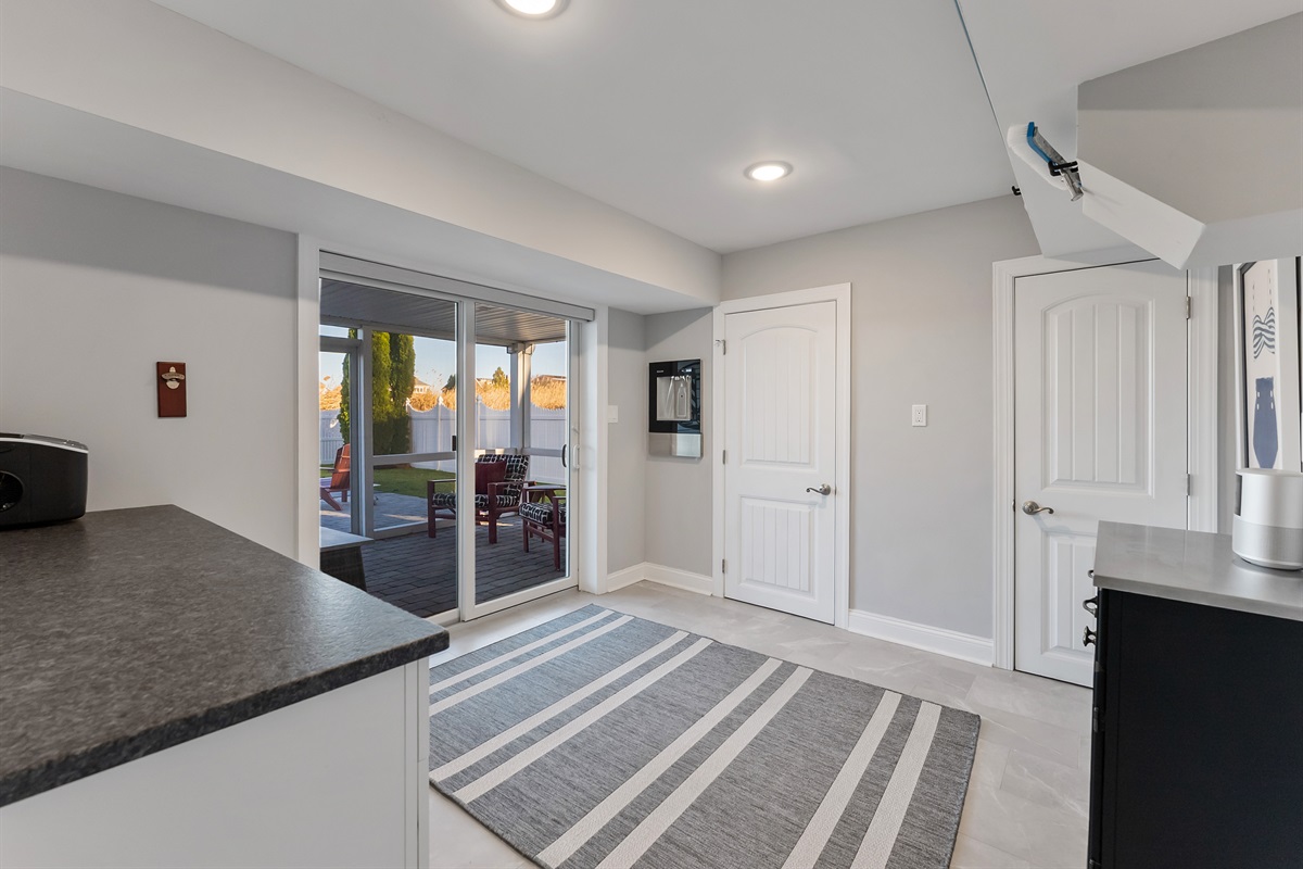 Yoga/Lounge Room with In Wall Water Fountain and Beverage Fridge