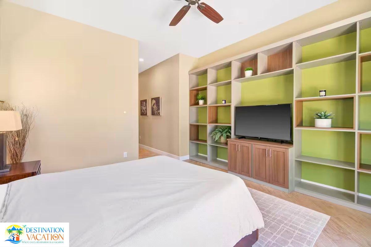 Stylish bedroom retreat with playful touches and modern appeal.