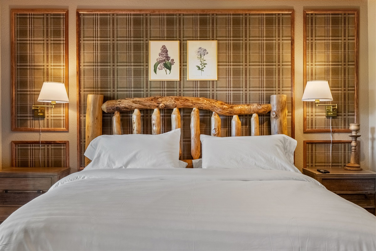 Relax in our Cozy King Plaid Suite (Bedroom 5)