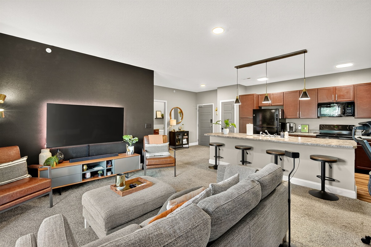 You'll love the surround sound system in the living room which takes movie night to an entirely new level.