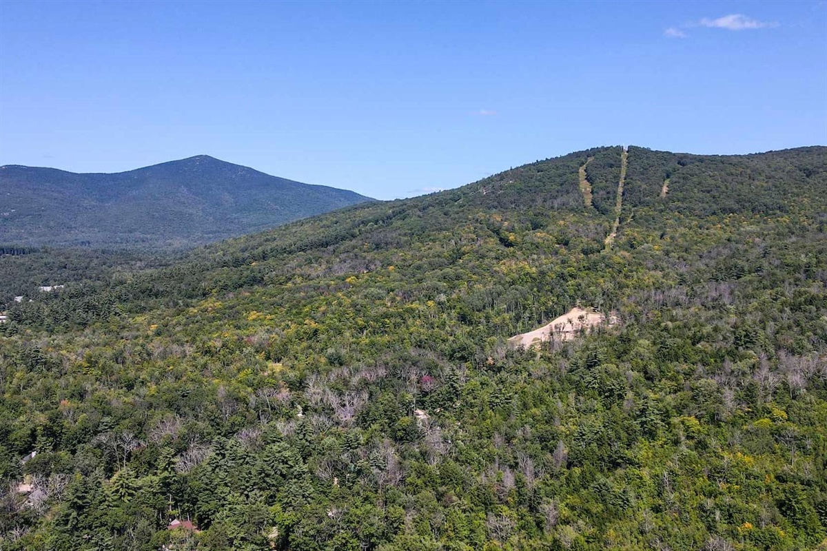 Amazing drone shot from backyard showing how close cranmore mountain is.