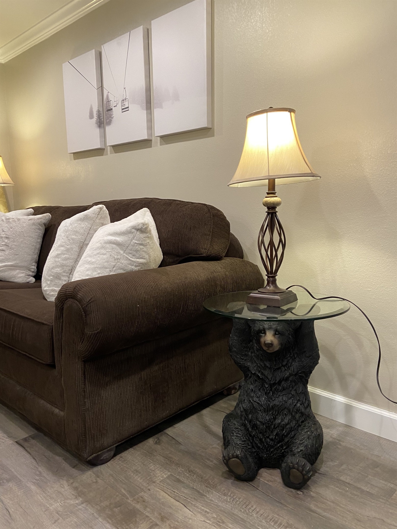 Our resident black bear will hold the table during your stay.