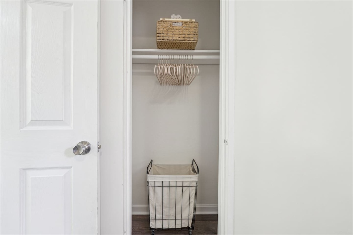 A closet stocked with essentials for guests during their stay — providing everything you need for a comfortable and convenient visit.
