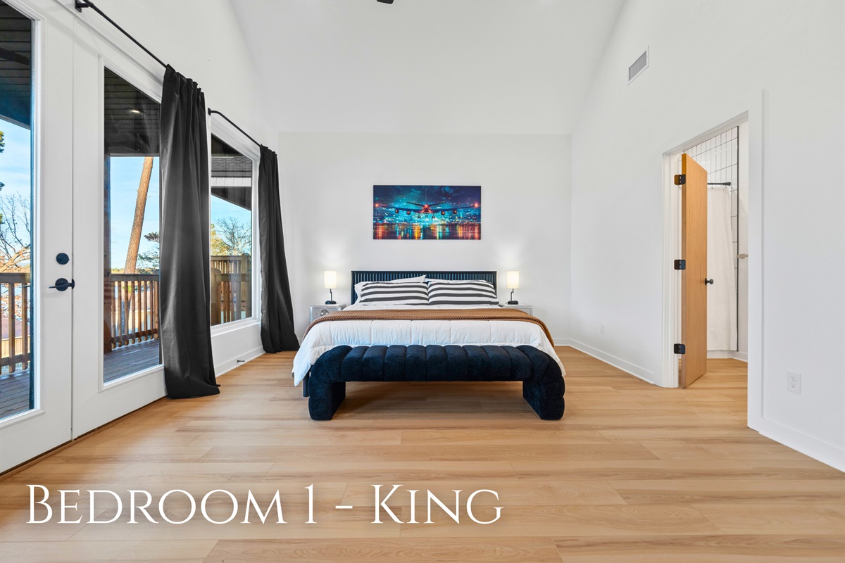 This bedroom offers a quiet place to rest, with a comfortable bed and a calm, relaxing feel.