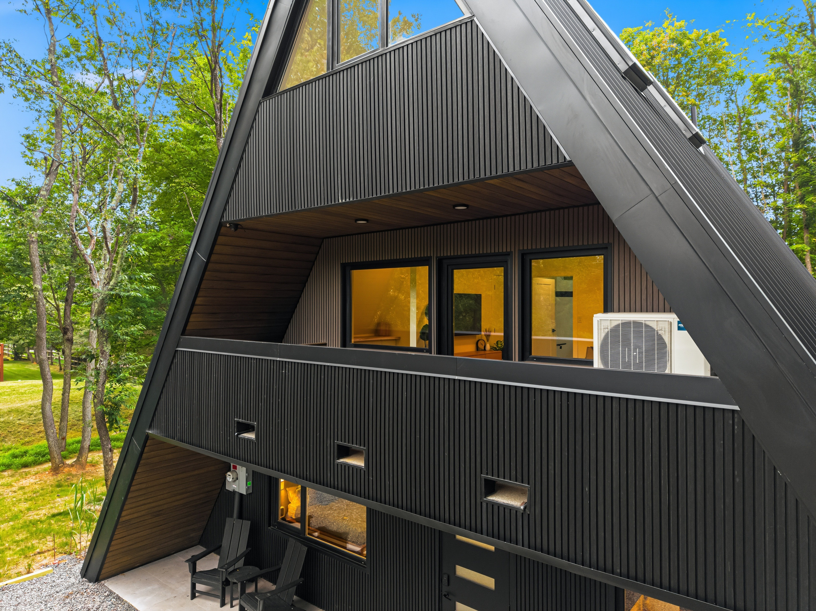 Black lines and lit windows