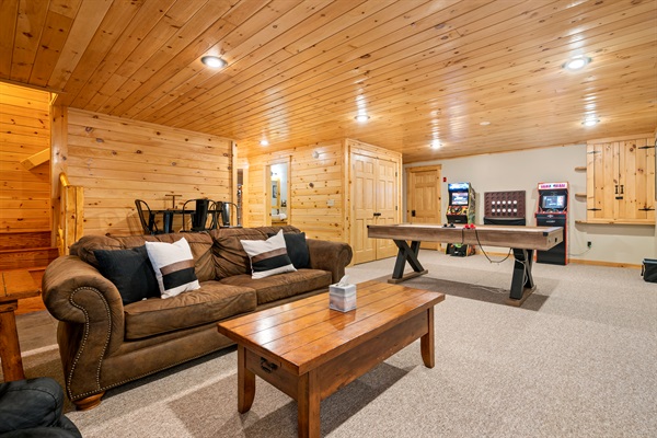 The lower level is built for fun—game room, second living space, and a kid-friendly play zone.