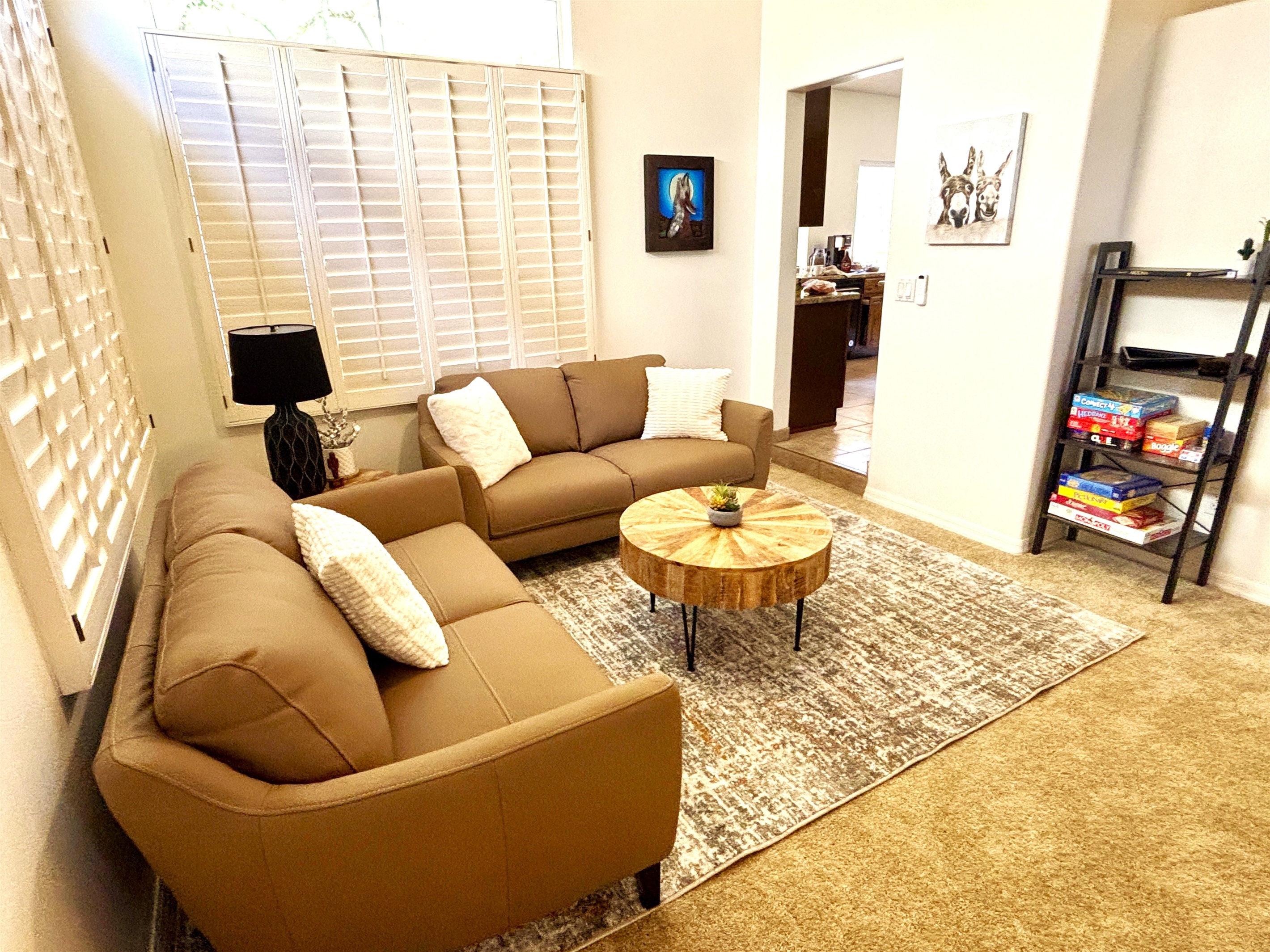 Game room with lounge area, pub seating, pool table, board games for the whole family