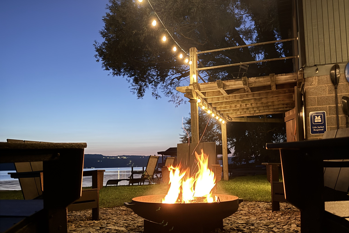 Lakeside Fire Pit with Adirondack Chairs