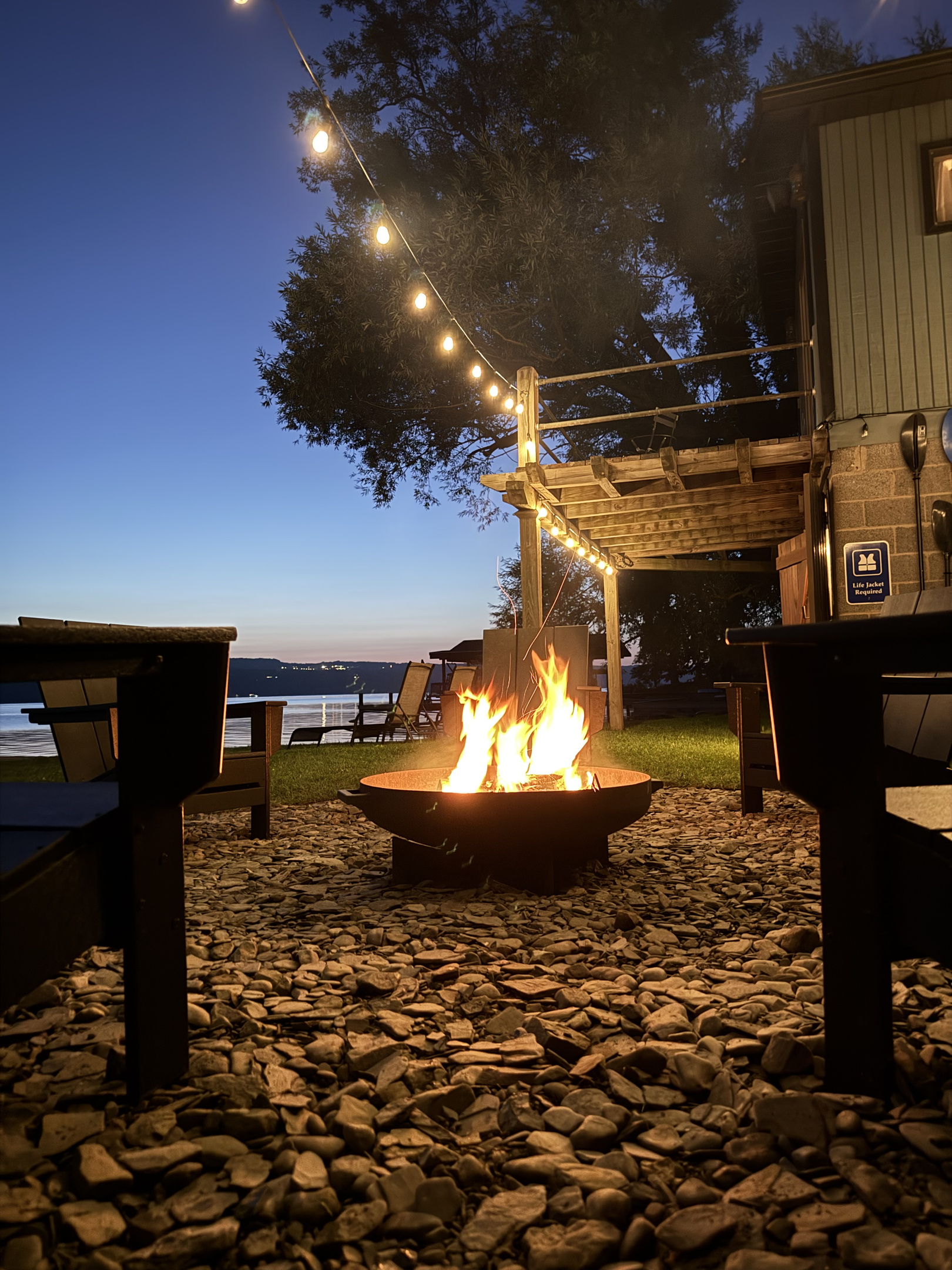 Lakeside Fire Pit with Adirondack Chairs