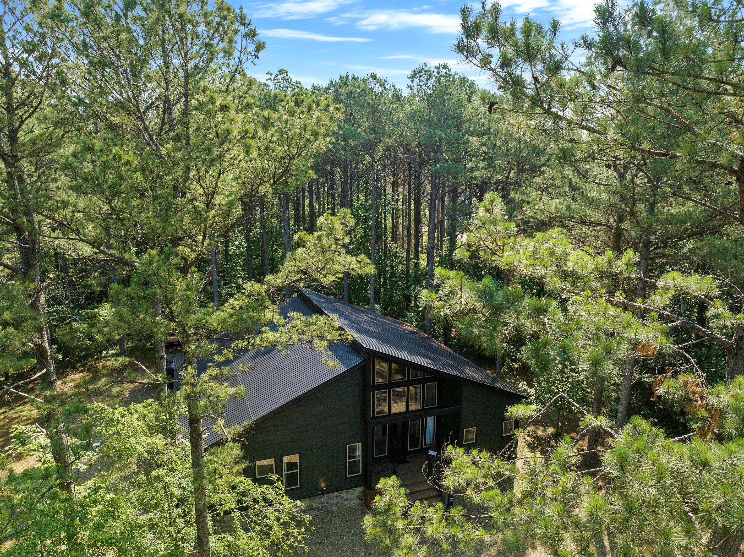 Cabin surrounded by peaceful forest views