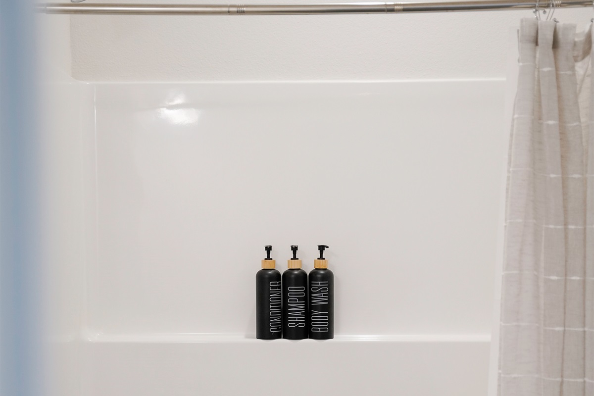 Thoughtfully stocked bathroom with complimentary bath essentials for your convenience
