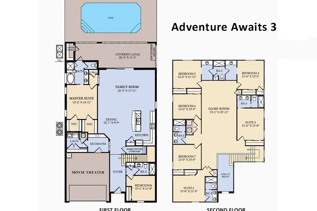 Floor Plan - Adventure Awaits 3 (The following bedrooms and bathrooms are labeled per this plan.)