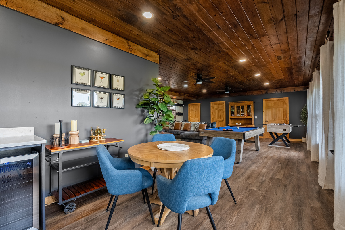 Game table and full wet bar with mini fridge