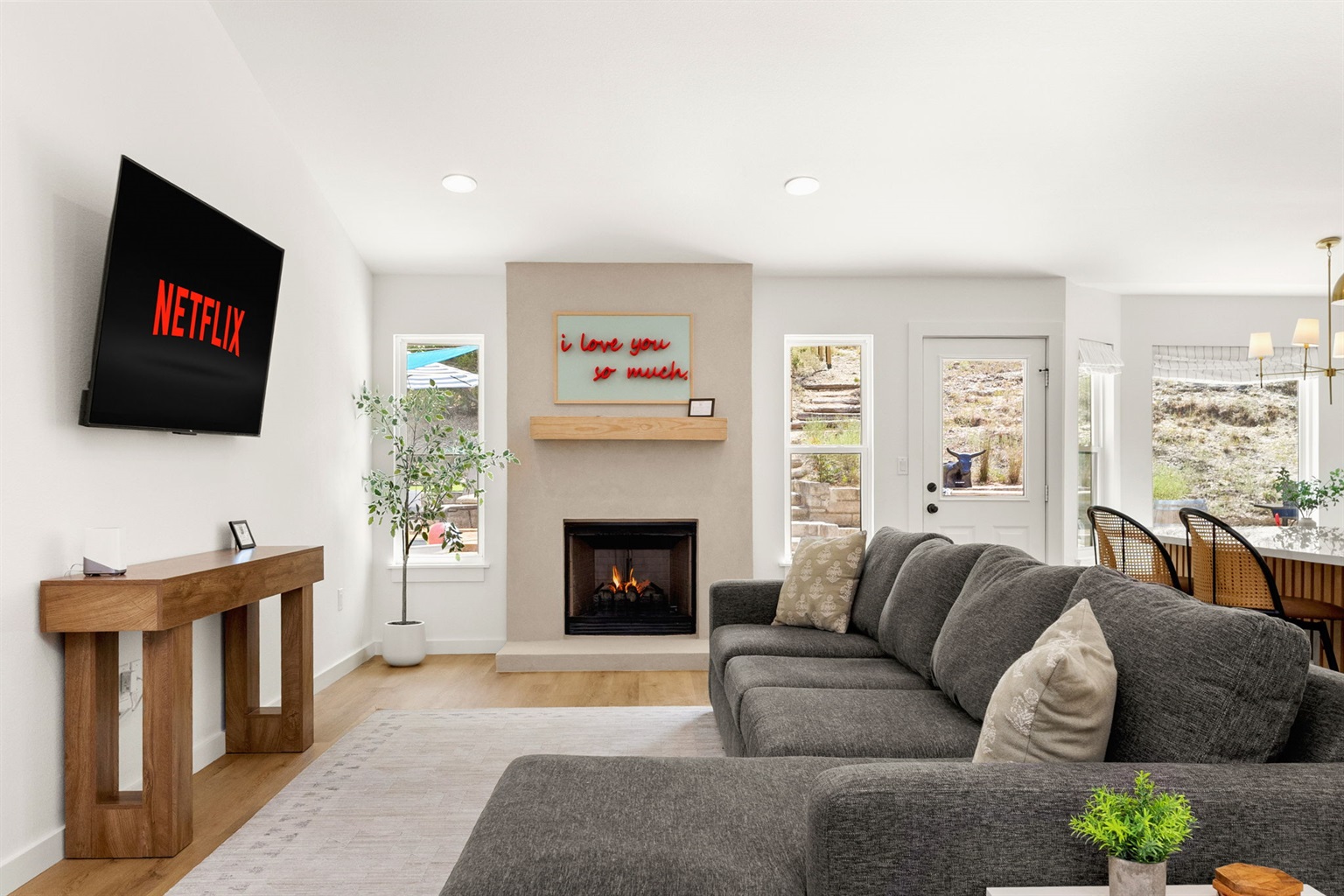 Netflix and warm up next to our gas fireplace.