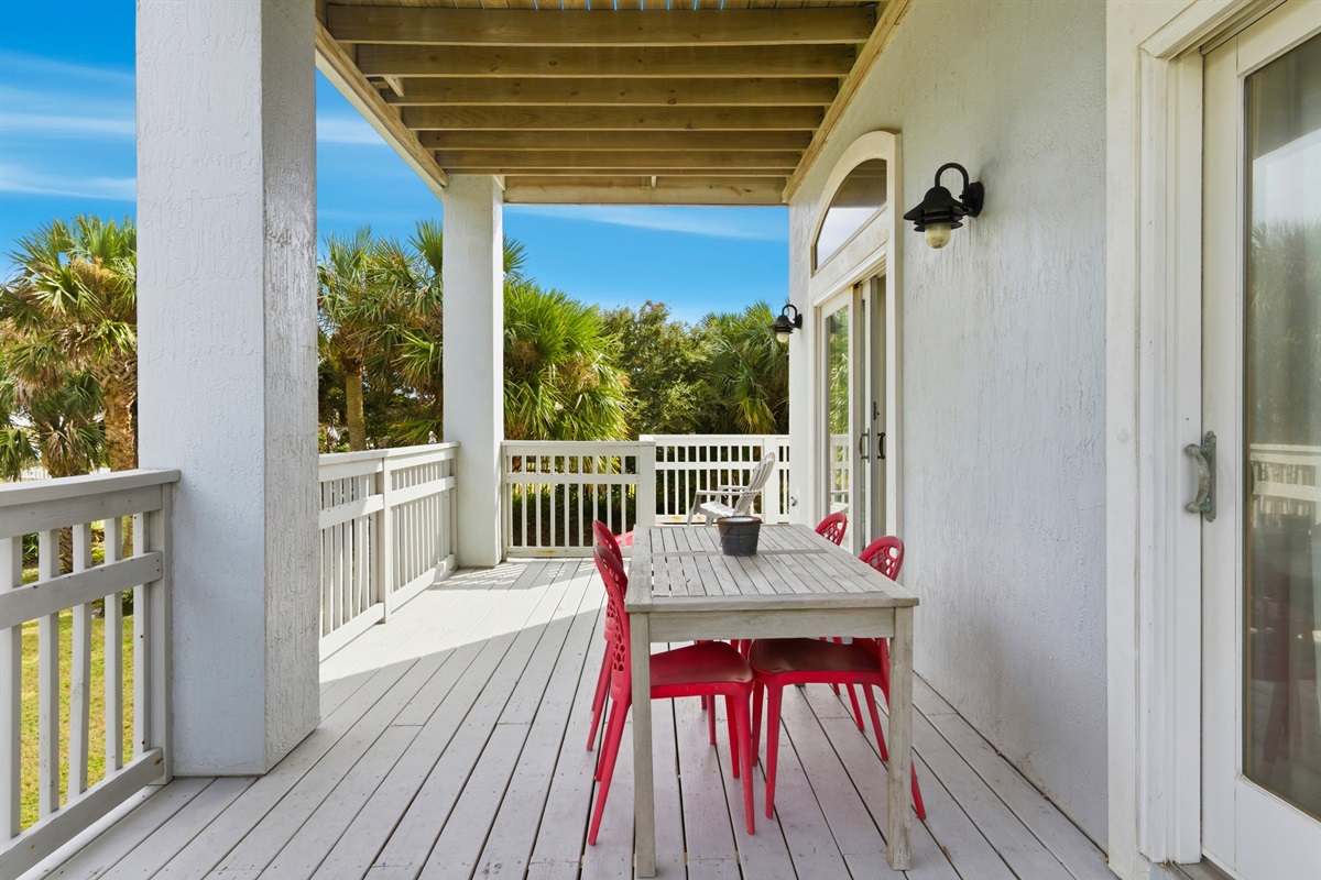 With seating and views of the large yard