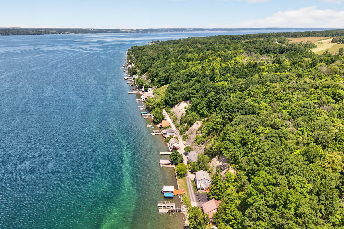 Wooded peninsula extending into the lake