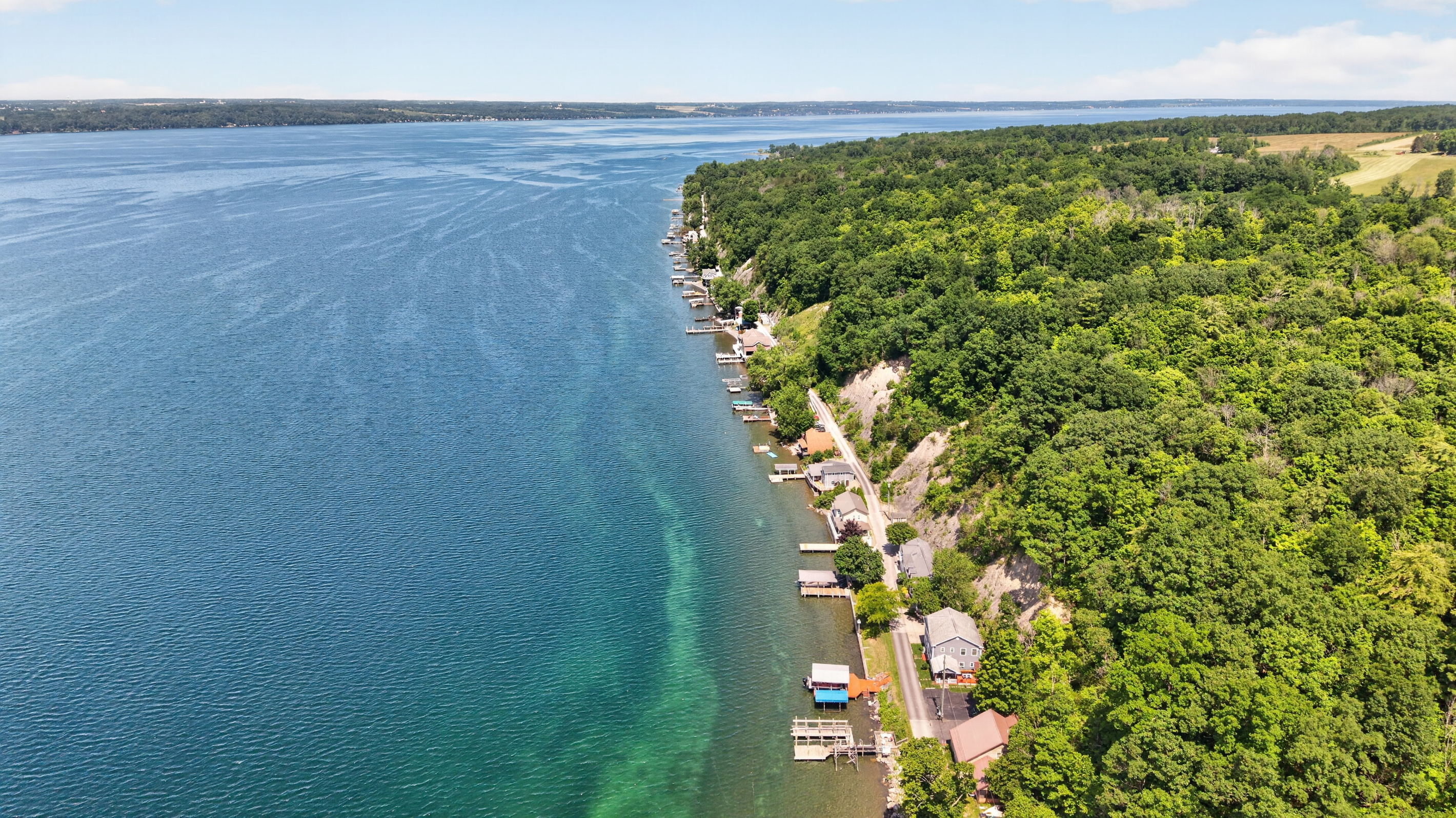 Wooded peninsula extending into the lake