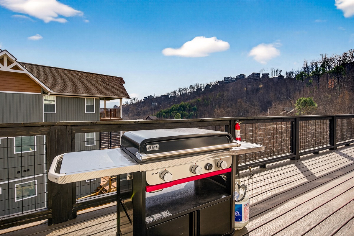 Cook out for the whole group with the Weber gas griddle. Steps from the kitchen.