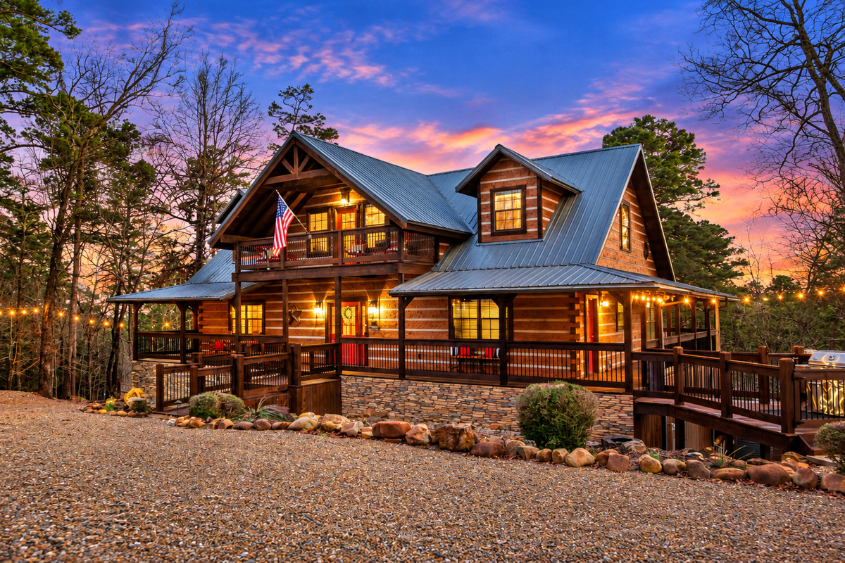 Your next cabin getaway begins beneath these sunset skies.