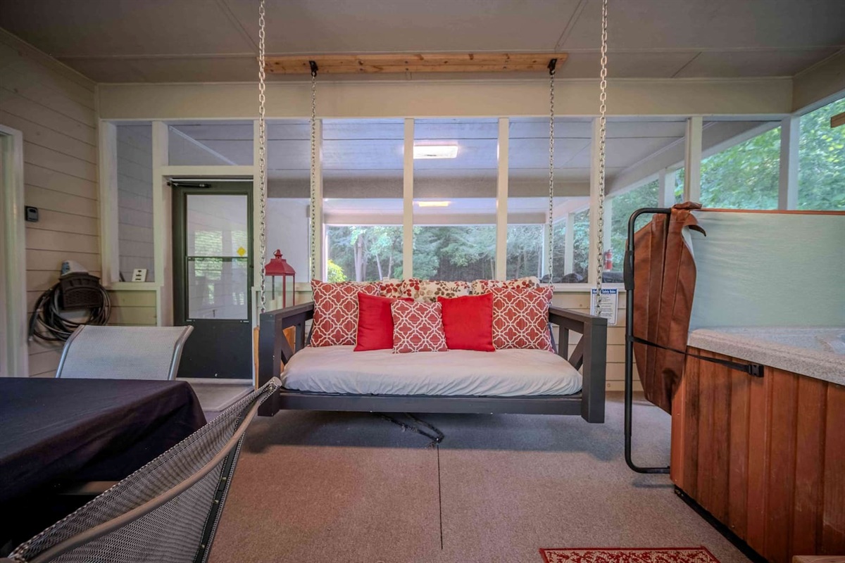 Relax on the hanging bed and listen to the river for hours. 