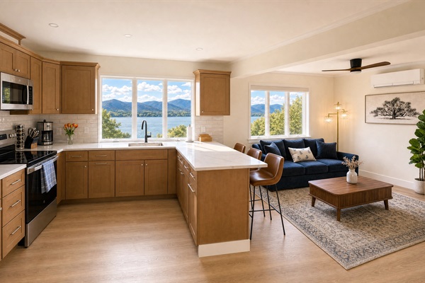 River Suite on Washington — Kitchen & Living Area