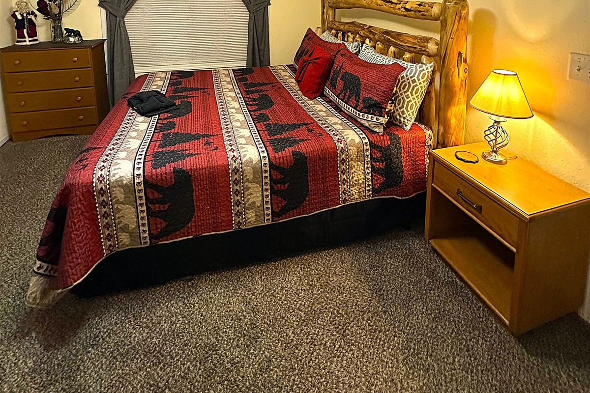 King bed in with creek views