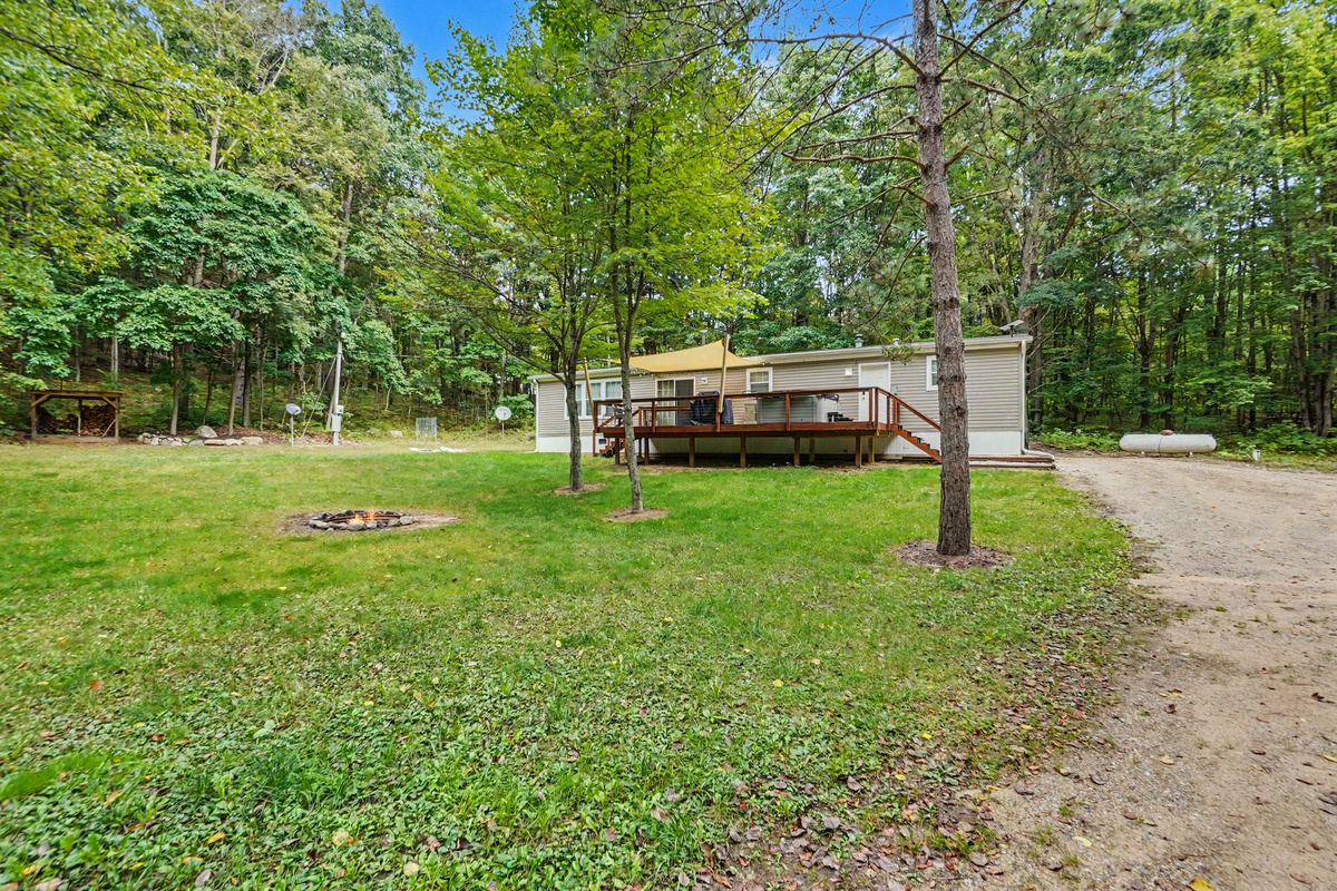 Front yard with firepit.