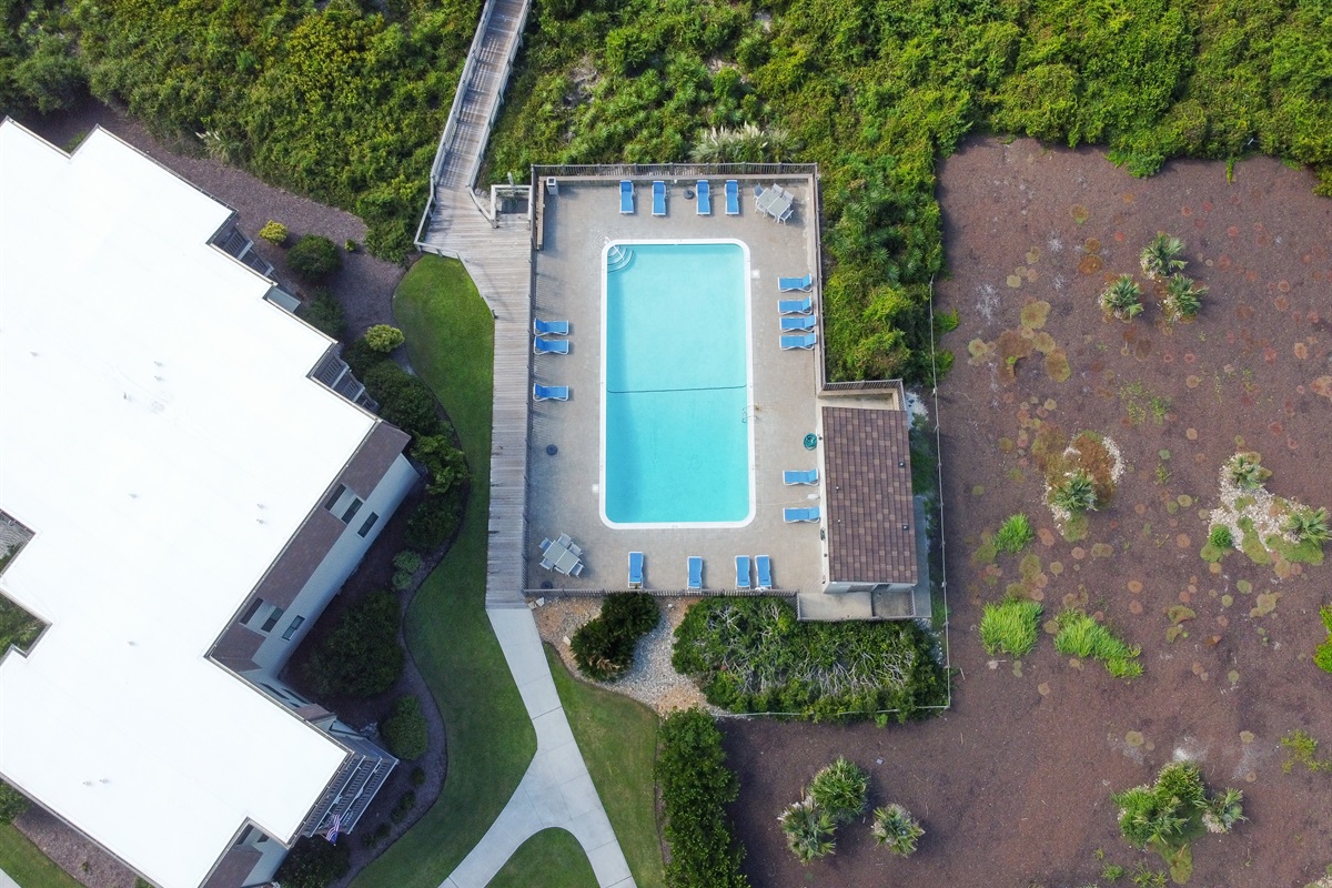 Bird&rsquo;s-eye view of one of the community pools