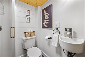 Is small but equipped! Brand new stand up shower, toilet and vanity