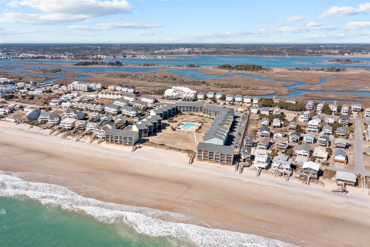 Drone image of the Surf Condos