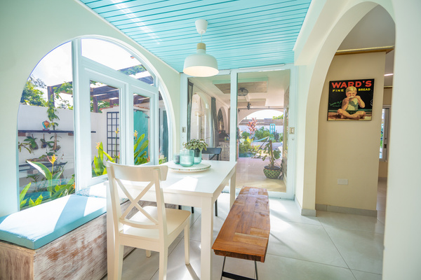 This is a view lookng across the breakfast nook which is a great place to see humingbirds enjoy the nector from our birds of paradise right outside the window in Dorado, Puerto Rico.